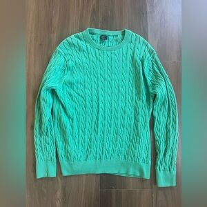 J. Crew Large Vibrant Green Cable Knit Crewneck Sweater 100% Cotton